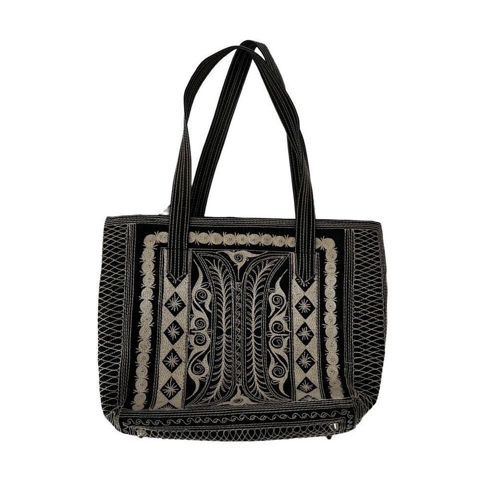 Laga Designs Black & Cream Embroidered Vegan Handbag